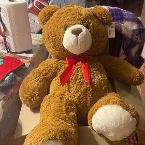 Brown Teddy Bear with Red Bow
